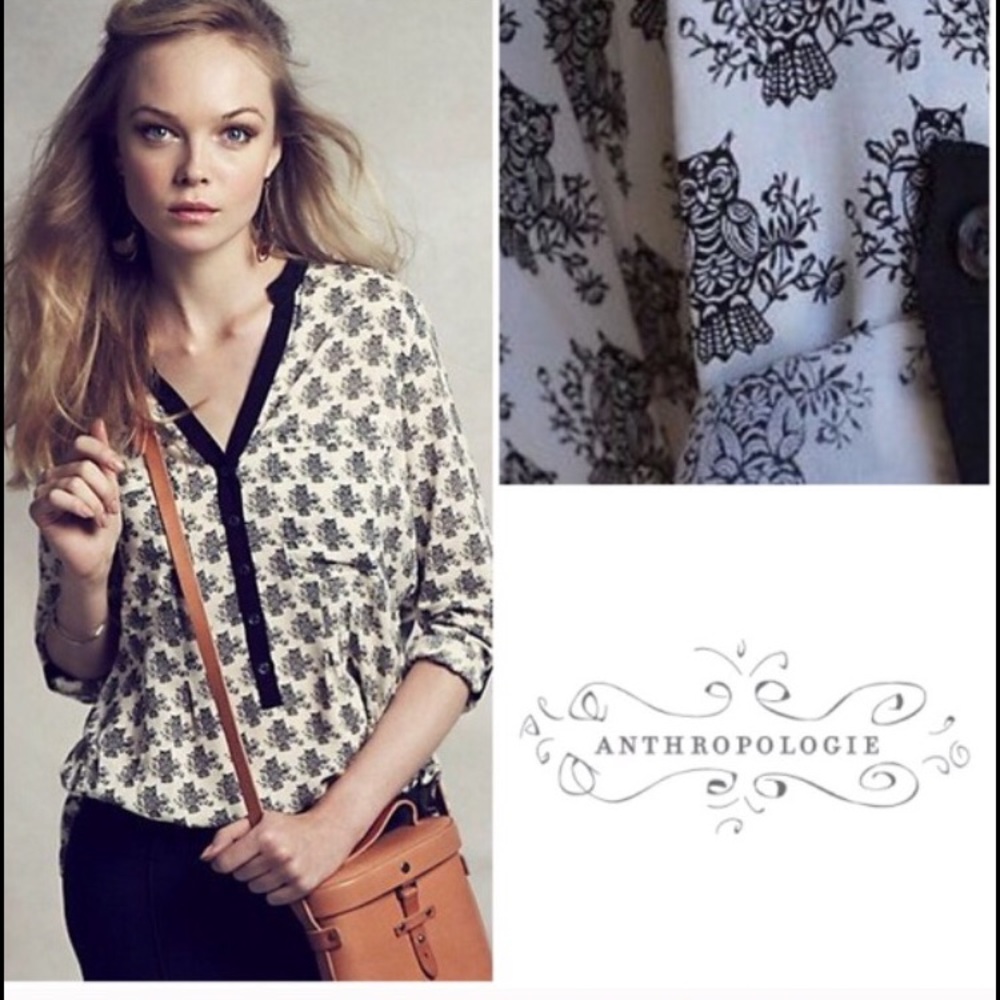 Anthropologie Vanessa Virginia Owl Pattern Blouse