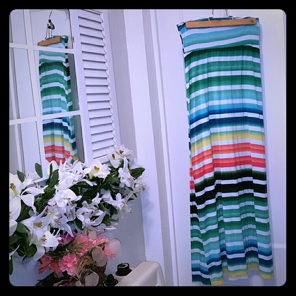 Gorgeous rainbow stripe foldover maxi skirt xs