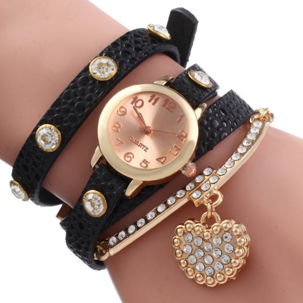 Leopard leather wrap bracelet watch