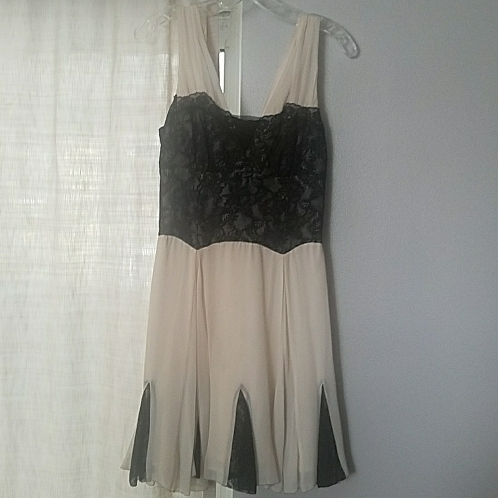 BeBe beige and black lace dress