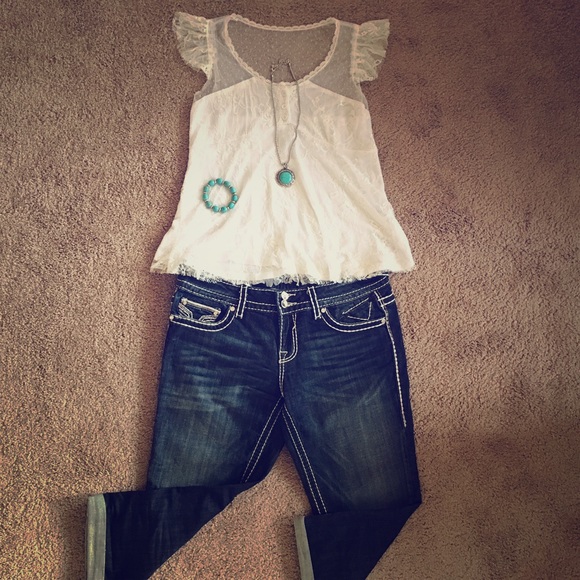 White Embroidered Dotted Mesh Top - Picture 1 of 2