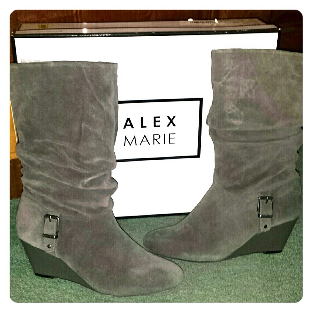 Alex Marie gray Suede leather wedge boots 9.5
