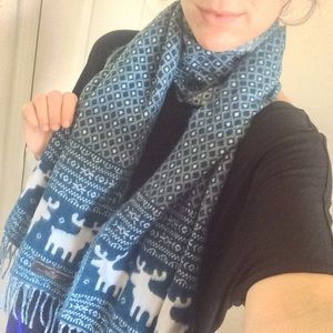 Blue and White Reversible Moose Scarf