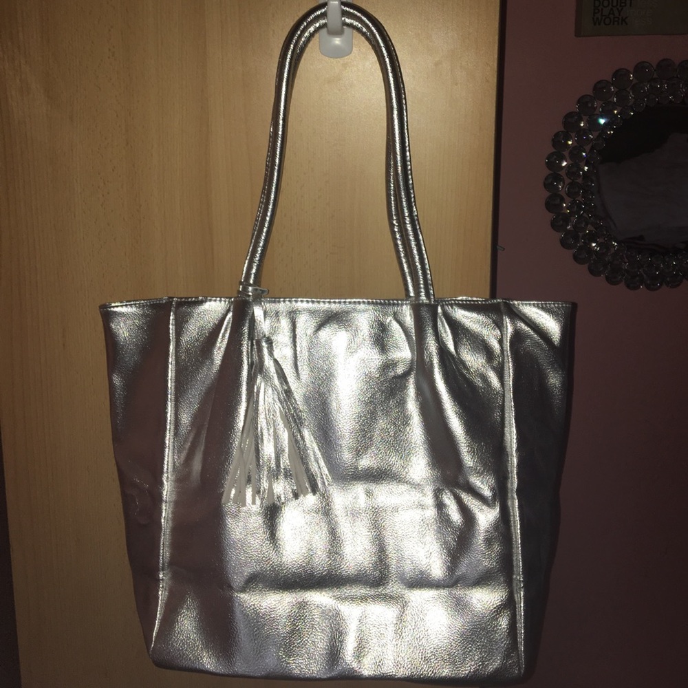 Silver metallic tassel bag