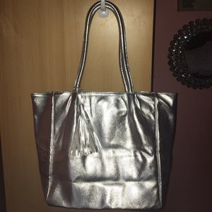 Silver metallic tassel bag