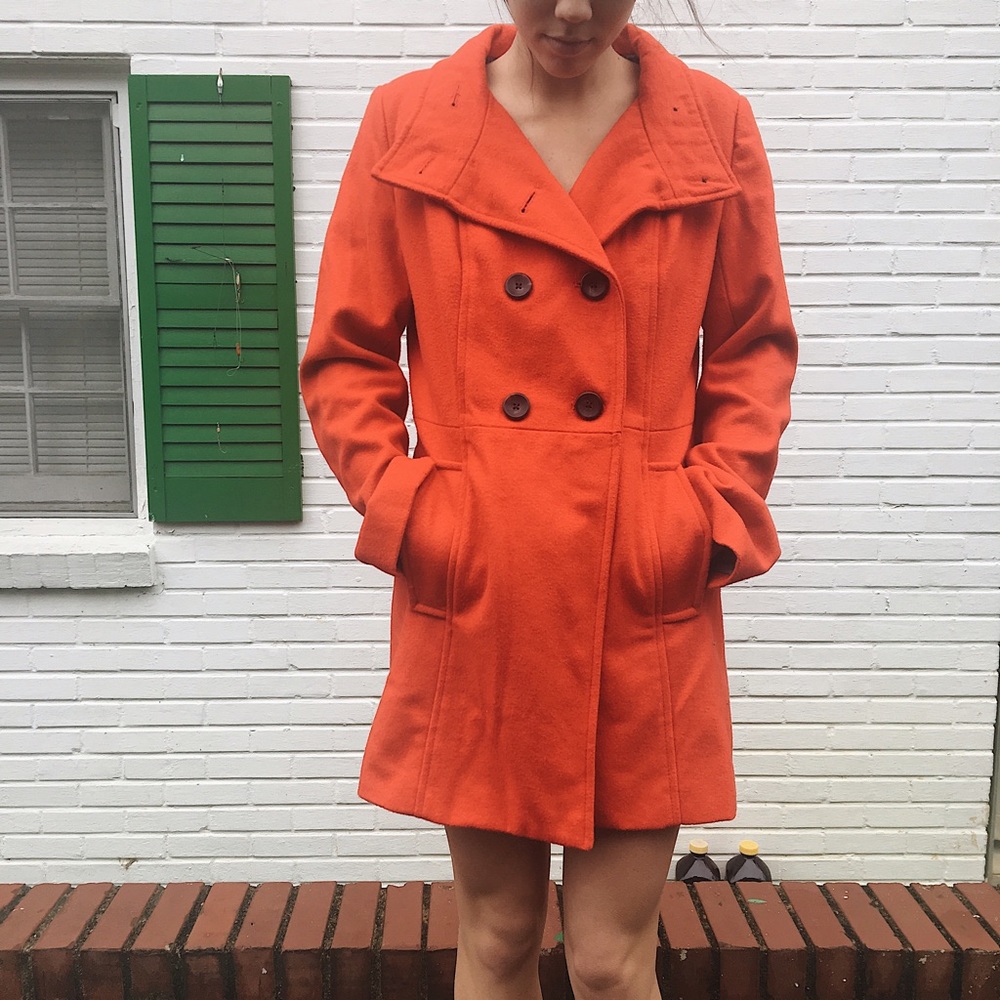 Red Orange Long Pea Coat