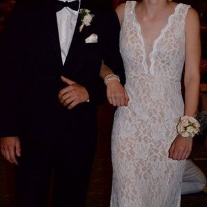 White Lace Xscape Prom Dress