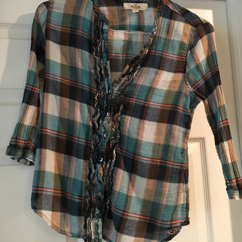 Hollister plaid ruffle shirt