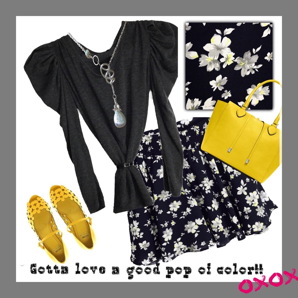 Grey Shirt bundled w/a Grey, White, & Yellow Skirt