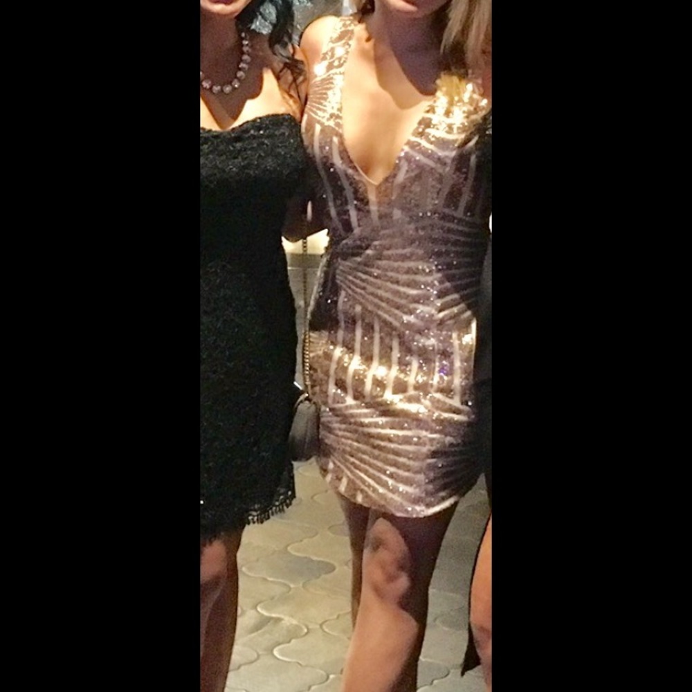 Sexy rose gold sequence dress. Show stopper!