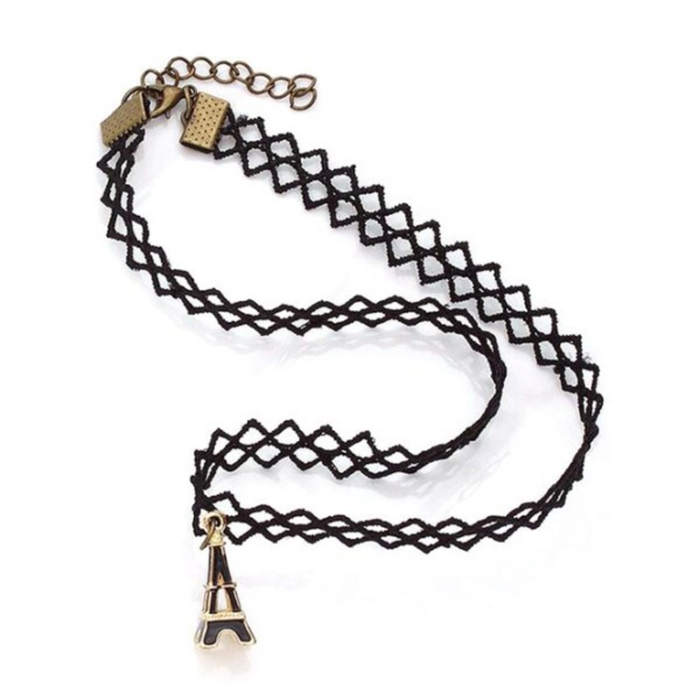 Eiffel tower paris lace necklace chocker black
