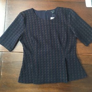 Navy Quilted Houndstooth Peplum Top Ann Taylor NWT