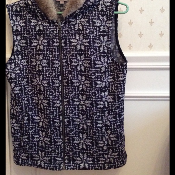 Talbots fur trimmed zip up vest with hood - Picture 1 of 8