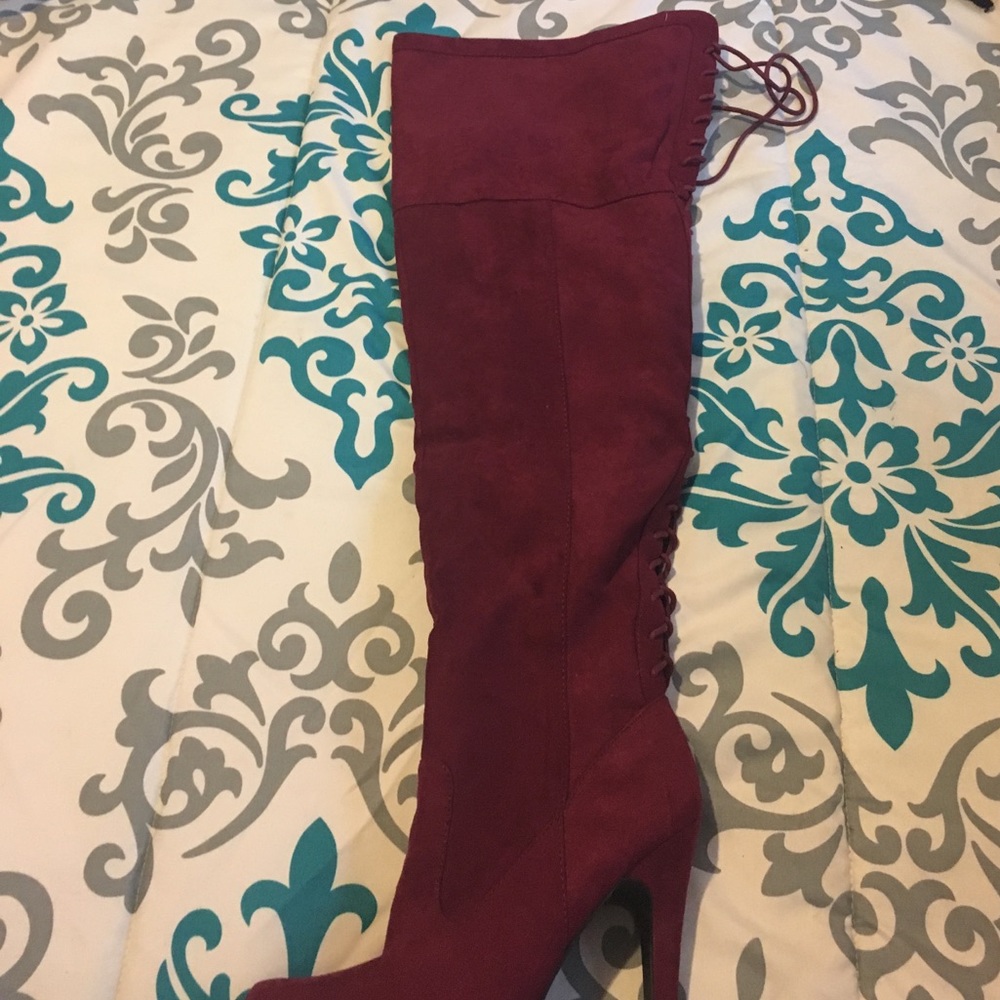 Maroon over the knee boots