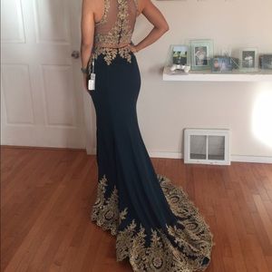 Emerald Green and Gold Prom Dress