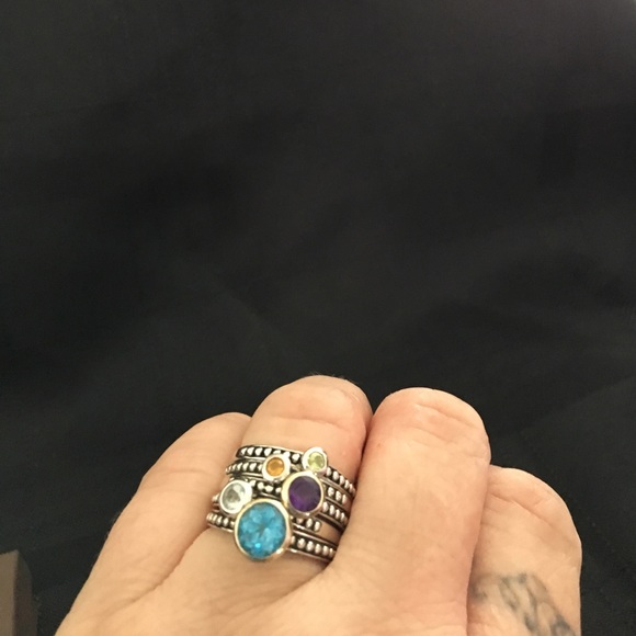 Jewelry - Silver & Gold Multi-Gemstone Stackable Rings