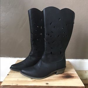 Black Laser Cut Cowboy Boots