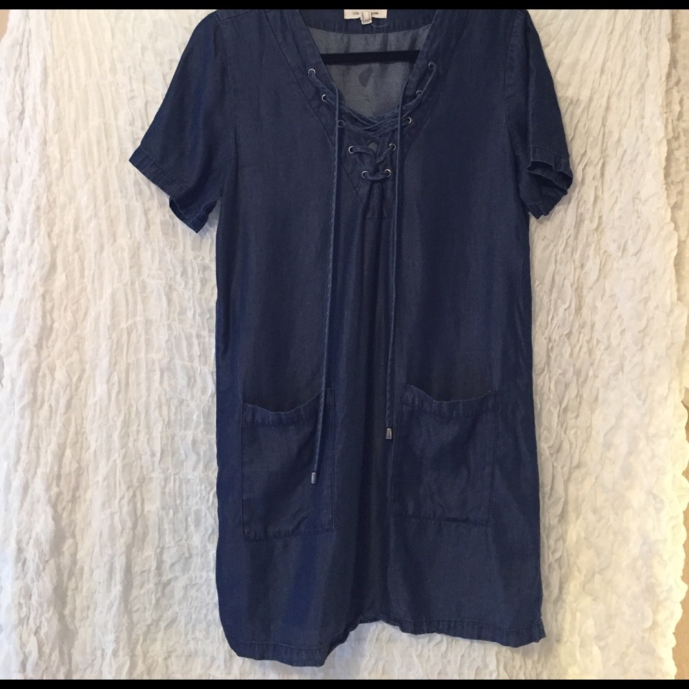 LaceUp Chambray TShirt Dress w Pockets