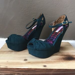 Teal Wedge Peeptoe Sandal