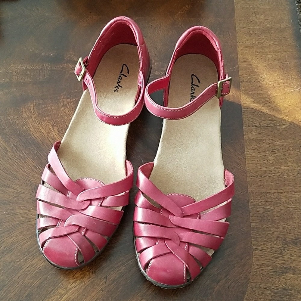 Red Leather Sandals with strap Clarks