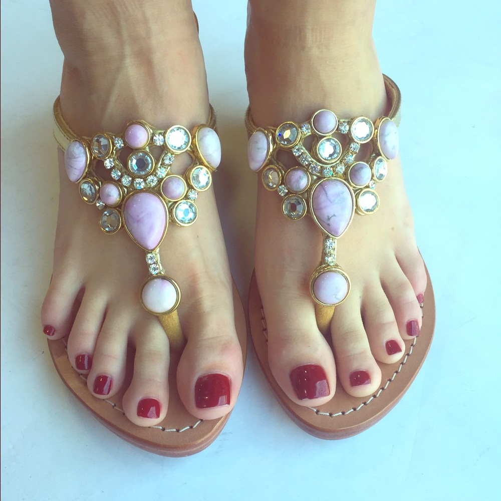 Pink embellished wedge sandals