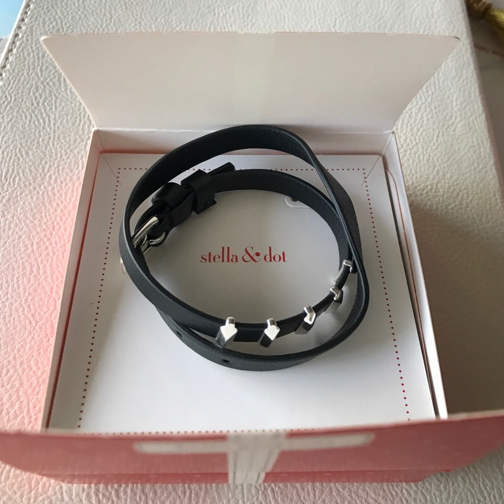 Stella & Dot Remy wrap bracelet silver and black