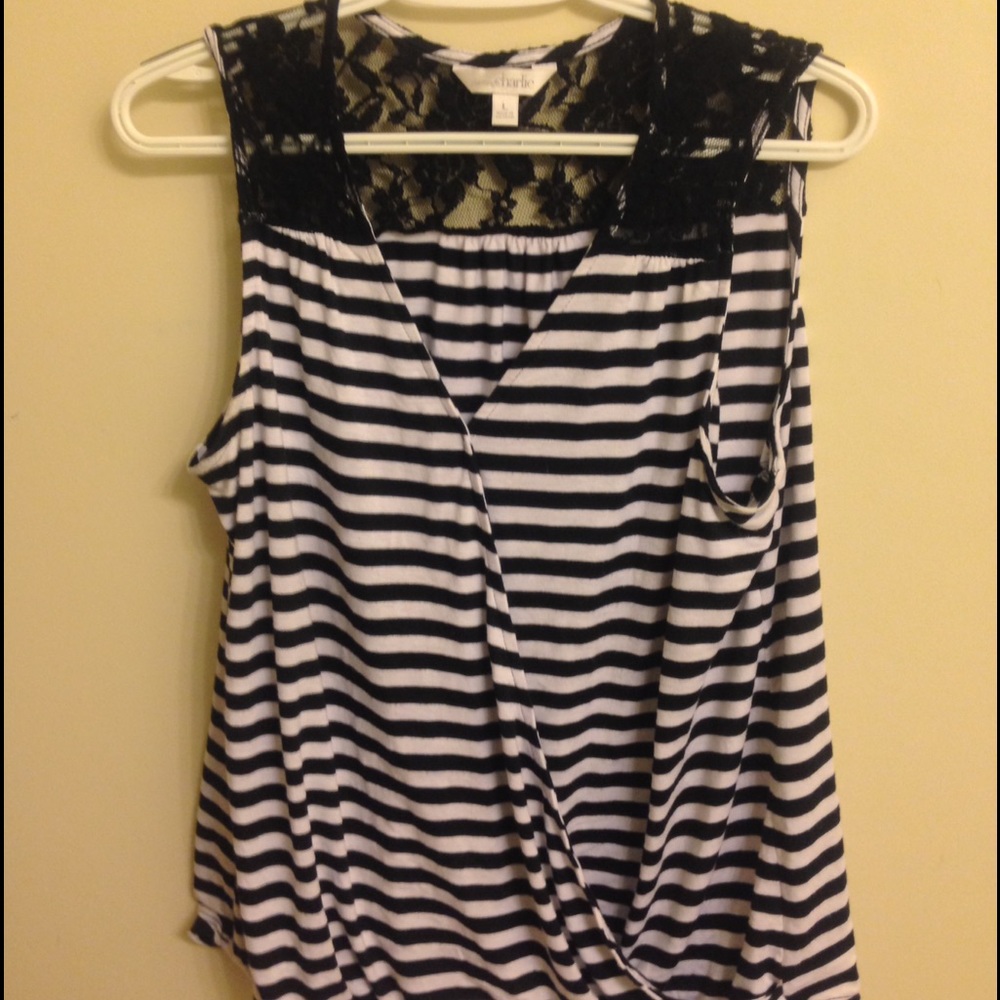 Charming Charlie Black And White Shirt With Lace