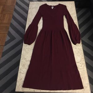Burgundy sweater dress with bell sleeve