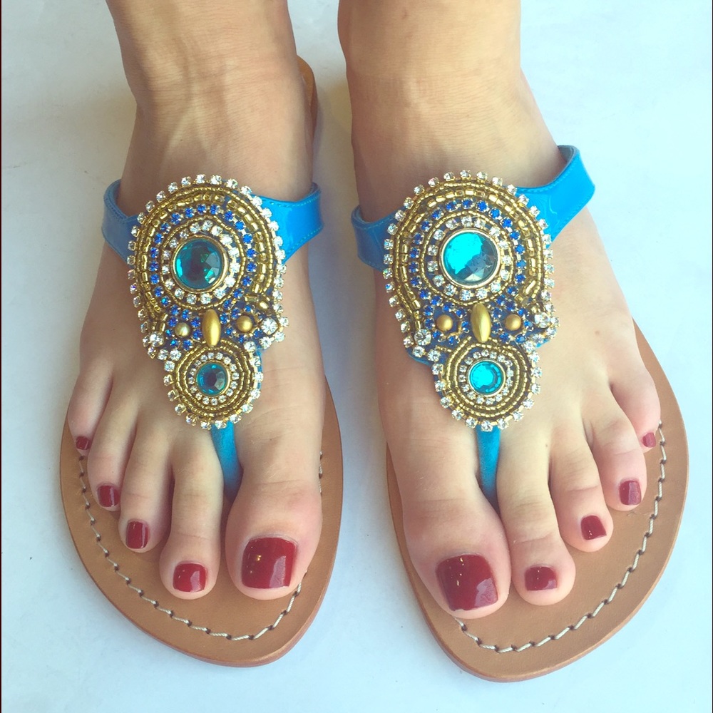 Blue jeweled sandals