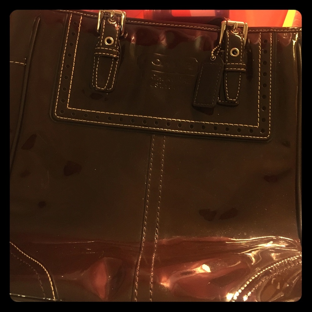 Brown leather coach bag