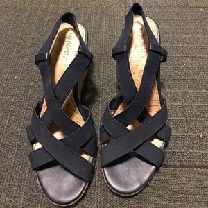 Cute navy blue strappy espadrille wedges