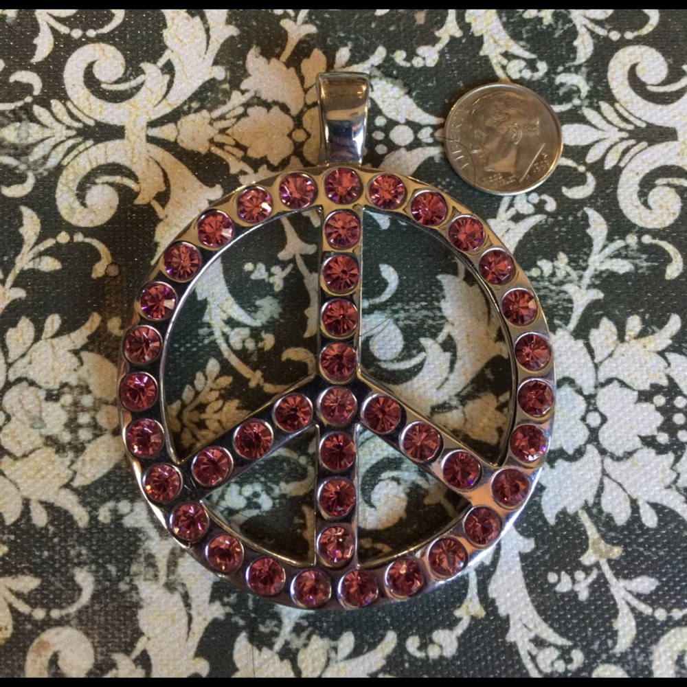 Silver Cross with Pink Swarovski Crystals