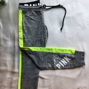 Pink Grey Sweatpants with Green Stripe