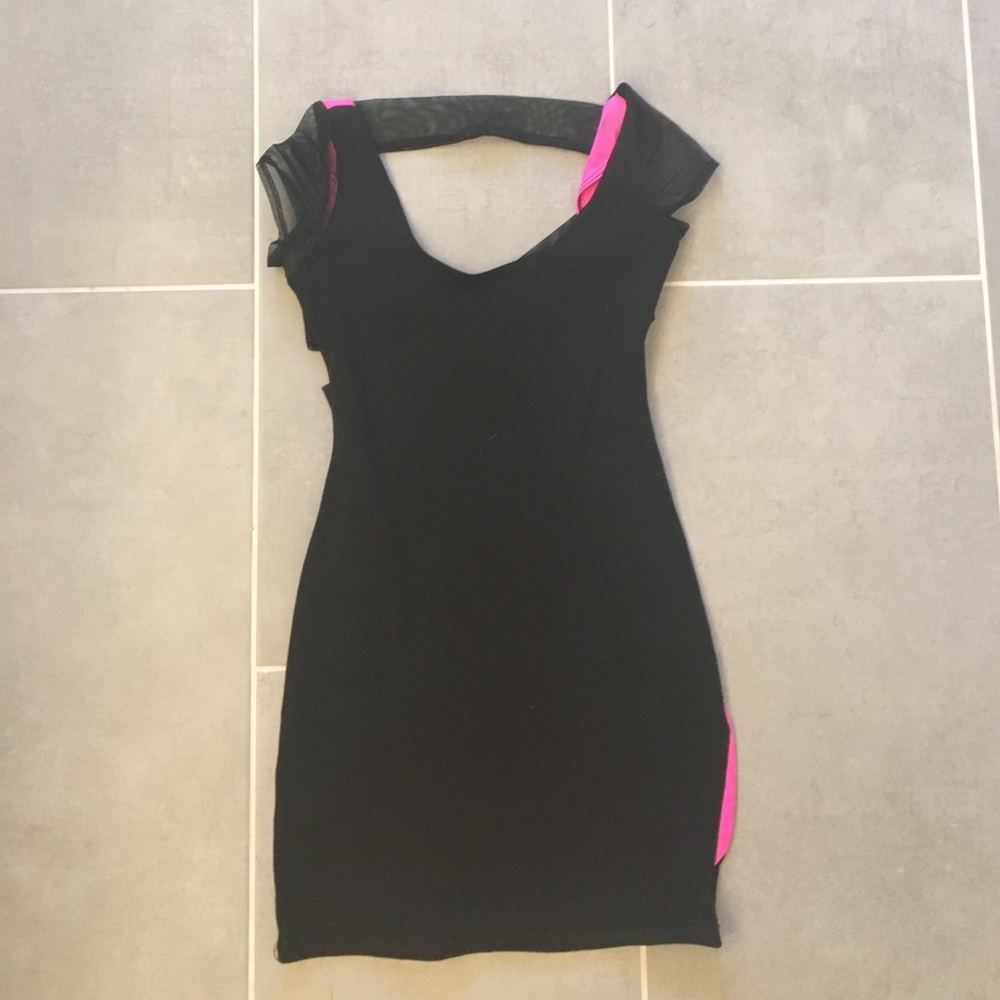 Black and hot pink criss cross Bodycon dress