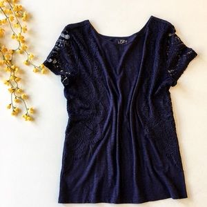 LOFT tshirt with lace trim and sleeves