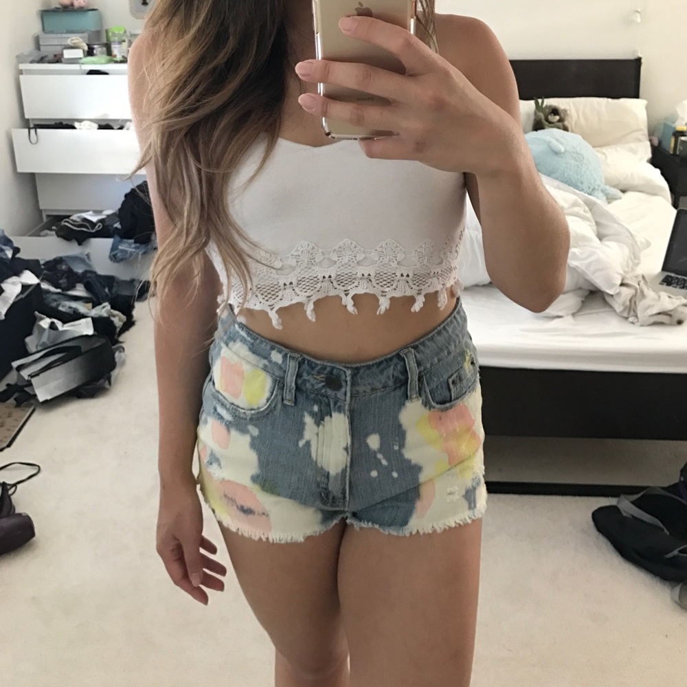 Paint Splatter High Waisted Shorts