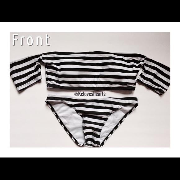 Stripe Off the Shoulder Bikini - Picture 3 of 4