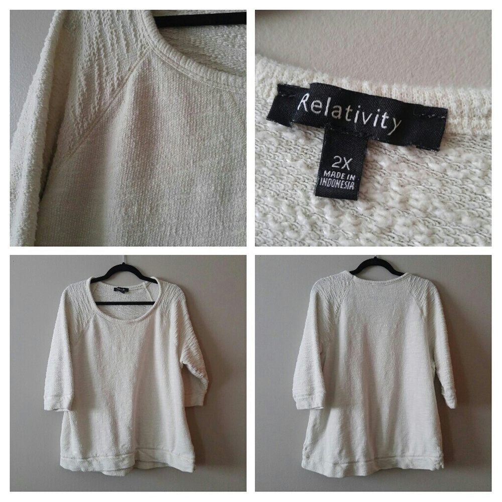 French terry textured sweater with 3/4 sleeves