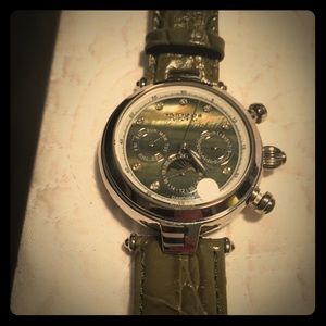 Akribos olive genuine leather automatic watch
