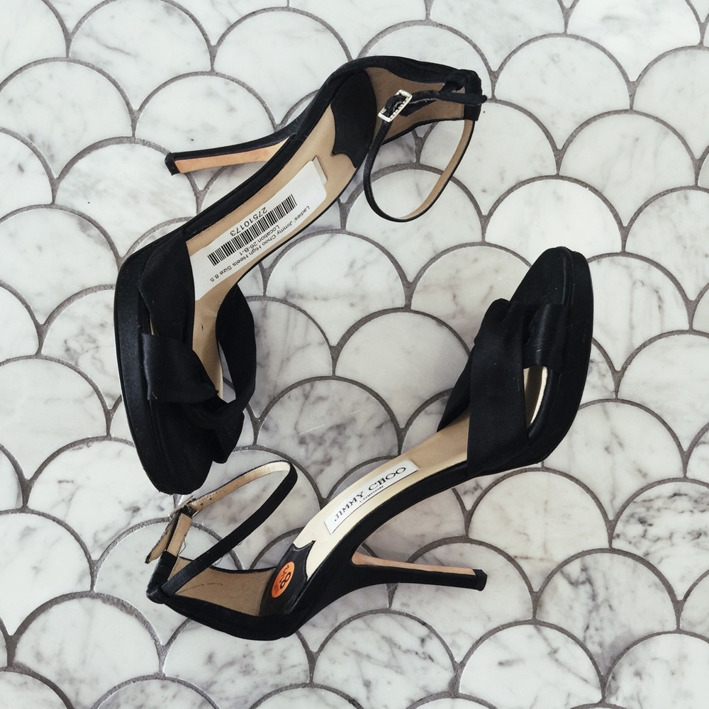Jimmy Choo Satin Peep Toe Ankle Strap Heels