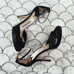 Jimmy Choo Satin Peep Toe Ankle Strap Heels