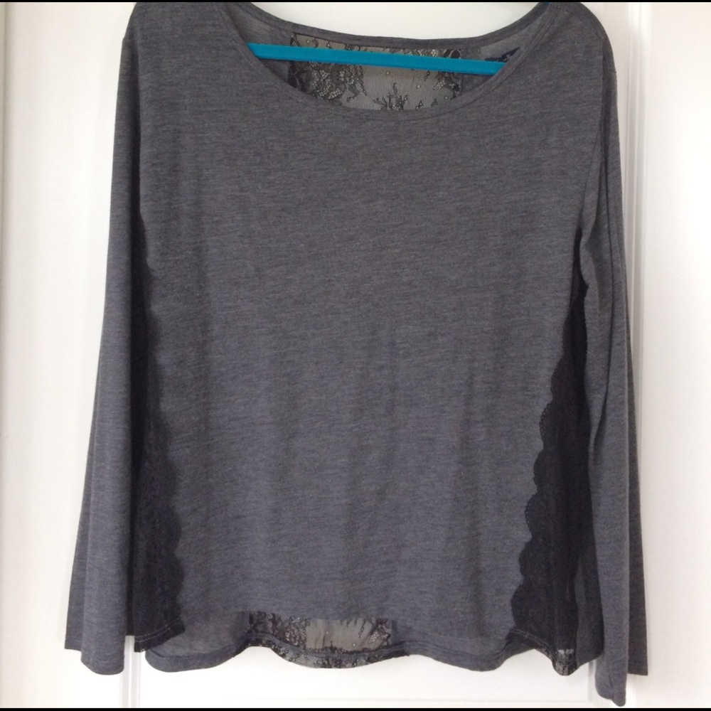 Grey and Black Lace Detail Top