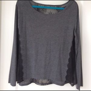 Grey and Black Lace Detail Top