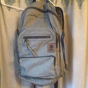 Roxy Navy Blue and White Pinstripe Backpack