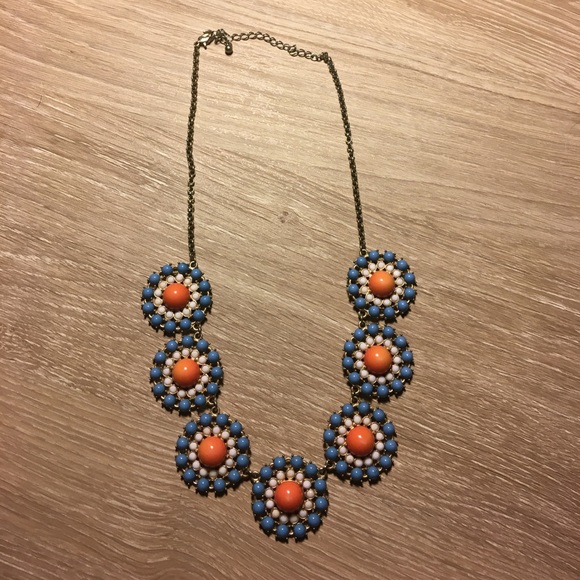 Orange, Blue, and White statement necklace - Picture 1 of 3