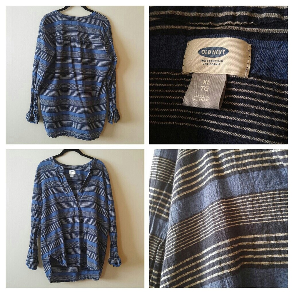Blue and Gray striped linen tunic