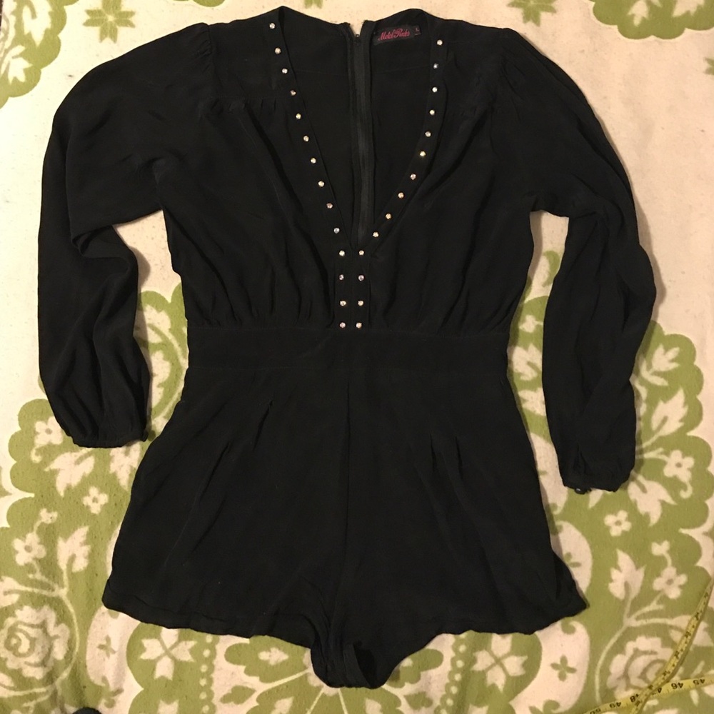 Motel Rocks super low cut rhinestone romper
