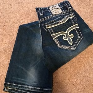 Mens 33x32 Rock Revival White Stitched - Excellent