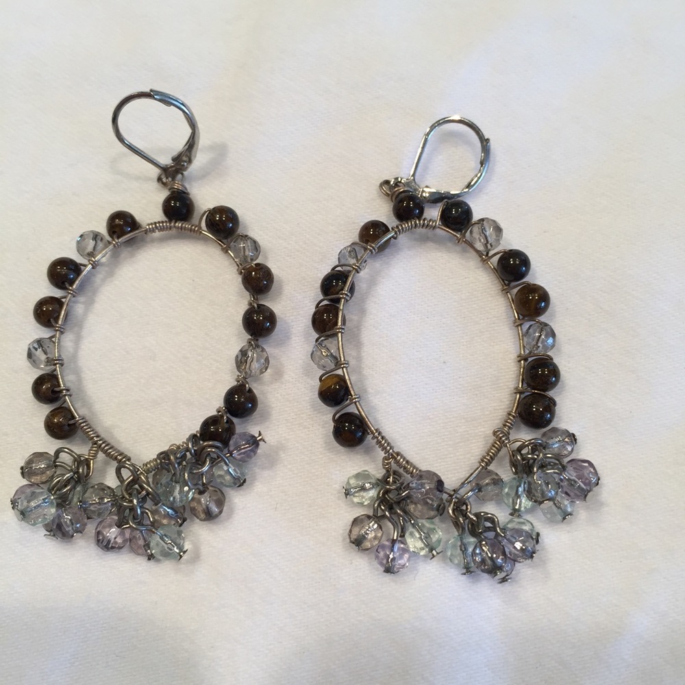Blue, Brown and Silver Earrings