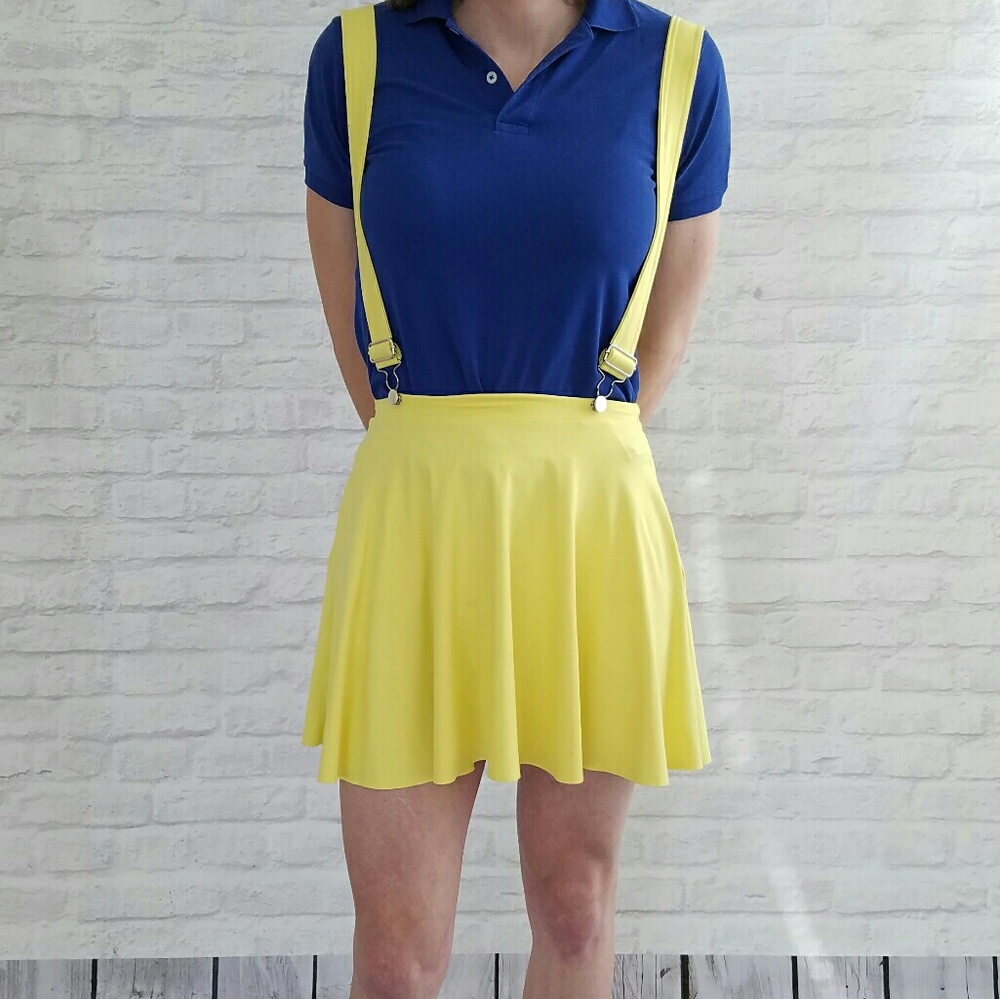 Matte Yellow Pinafore Pocket Skater Skirt